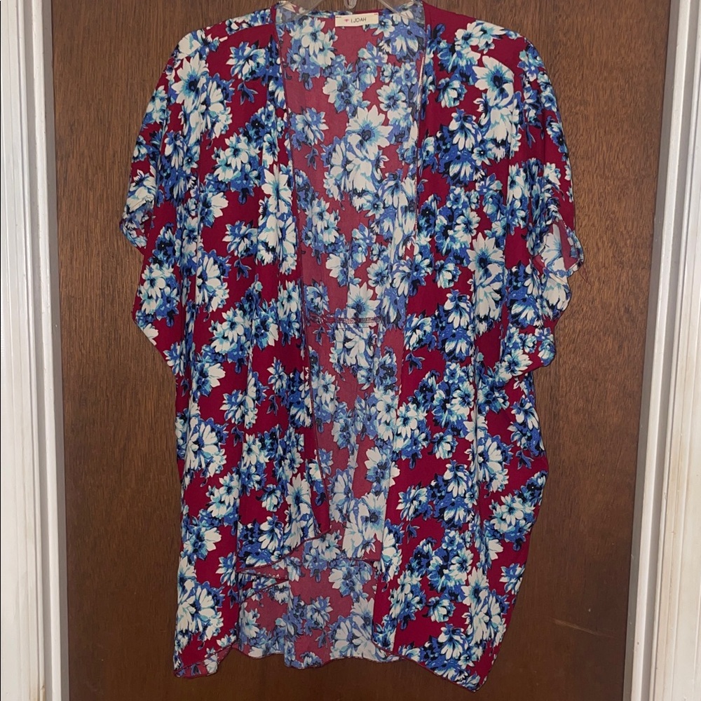 Floral Kimono Cardigan - Red and Blue